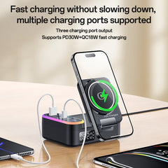 Wireless Charging - YESIDO DS38 65W Magnetic Wireless Charging Station for Phone/Watch/Earphones with Digital Clock and Retractable Type-C Cable