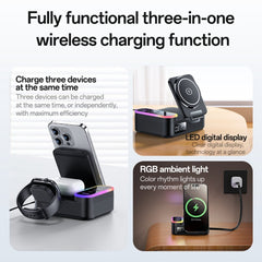 Wireless Charging - YESIDO DS38 65W Magnetic Wireless Charging Station for Phone/Watch/Earphones with Digital Clock and Retractable Type-C Cable