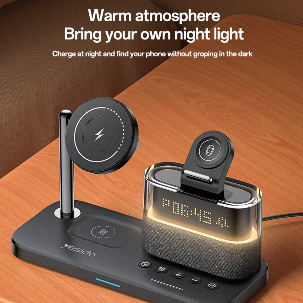 Wireless Charger - YESIDO DS37 6 in 1 Desktop Wireless Charger Stand Multi-Function Charging Station with Clock / Light
