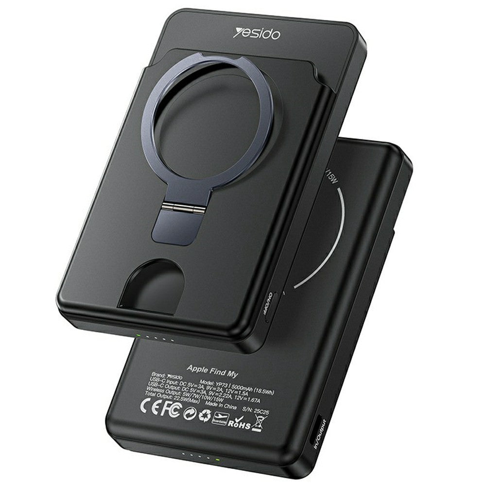Power Bank - YESIDO YP73 Wireless Charging Power Bank 5000mAh 15W Fast Charging Phone Charger with Locator / Metal Stand