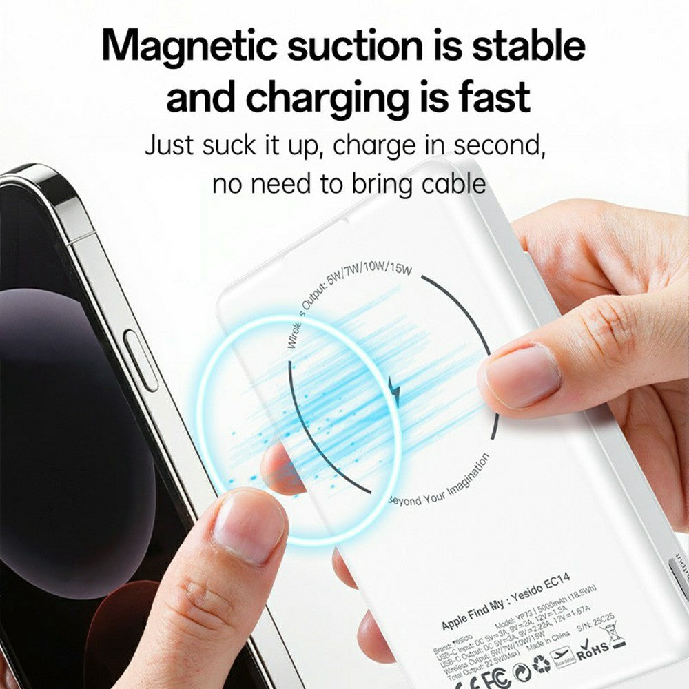 Power Bank - YESIDO YP73 Wireless Charging Power Bank 5000mAh 15W Fast Charging Phone Charger with Locator / Metal Stand