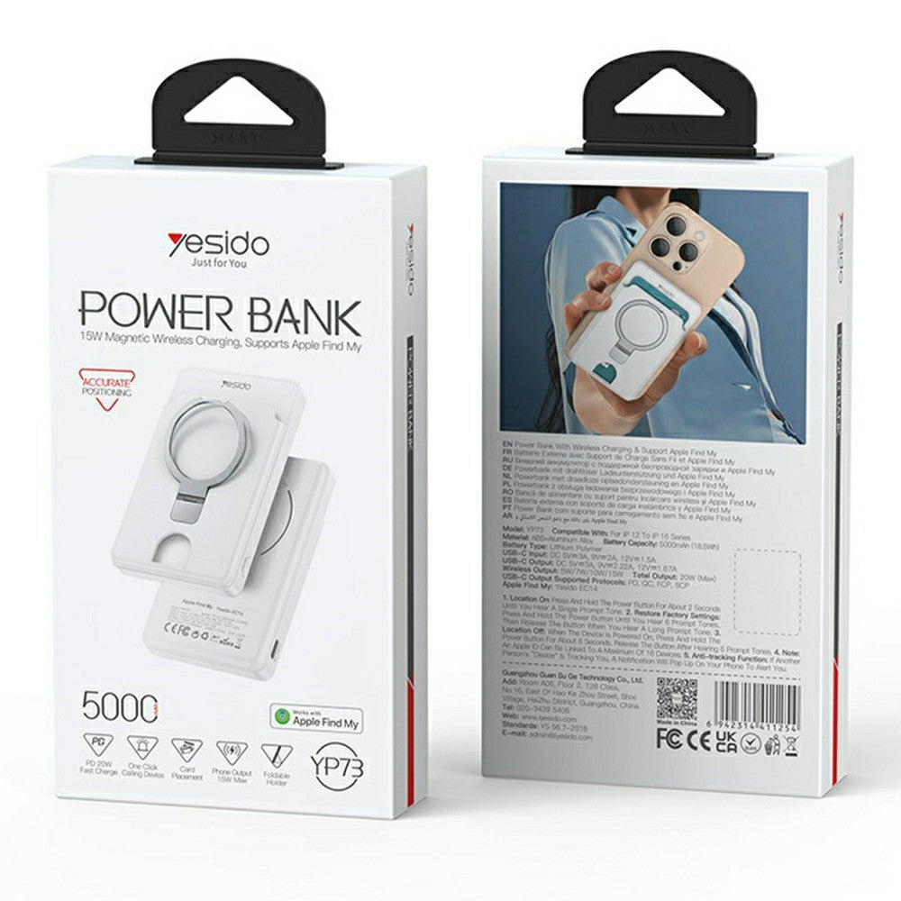 Power Bank - YESIDO YP73 Wireless Charging Power Bank 5000mAh 15W Fast Charging Phone Charger with Locator / Metal Stand