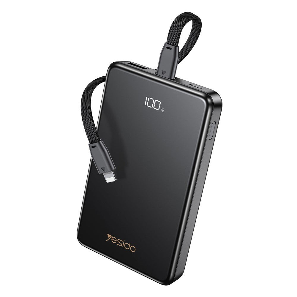 Power Bank - YESIDO YP75 10000mAh Digital Display Portable Charger 22.5W Fast Charging Power Bank Built In iP Cable