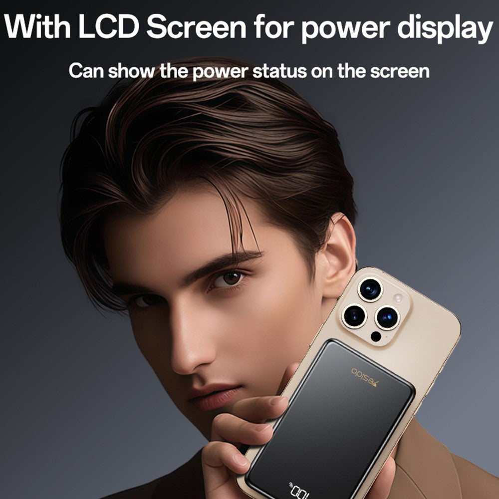Power Bank - YESIDO YP75 10000mAh Digital Display Portable Charger 22.5W Fast Charging Power Bank Built In iP Cable