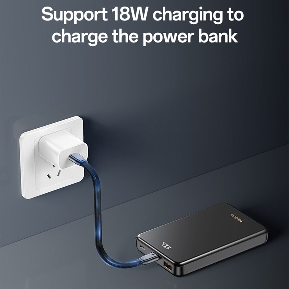 Power Bank - YESIDO YP75 10000mAh Digital Display Portable Charger 22.5W Fast Charging Power Bank Built In iP Cable