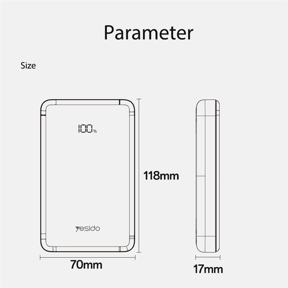 Power Bank - YESIDO YP75 10000mAh Digital Display Portable Charger 22.5W Fast Charging Power Bank Built In iP Cable