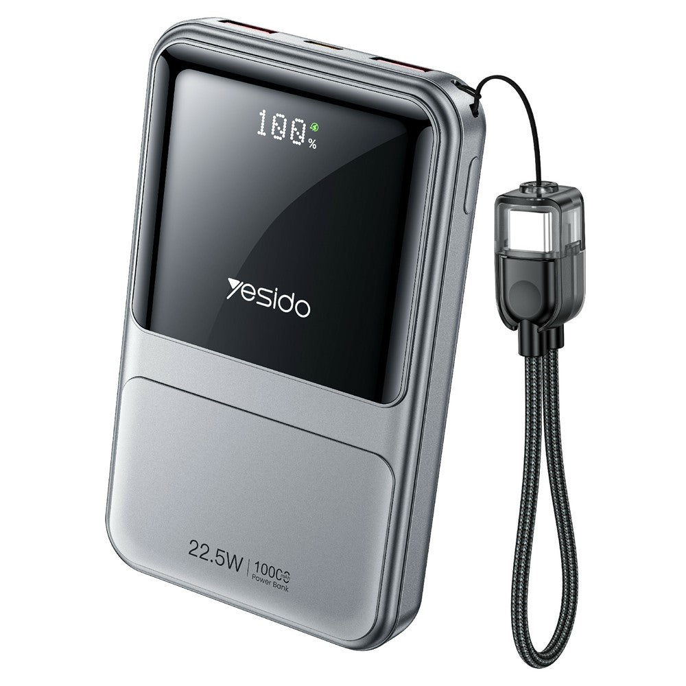 Power Bank - YESIDO YP95 22.5W 10000mAh Power Bank Digital Display Fast Charging Portable Charger with Type-C Lanyard
