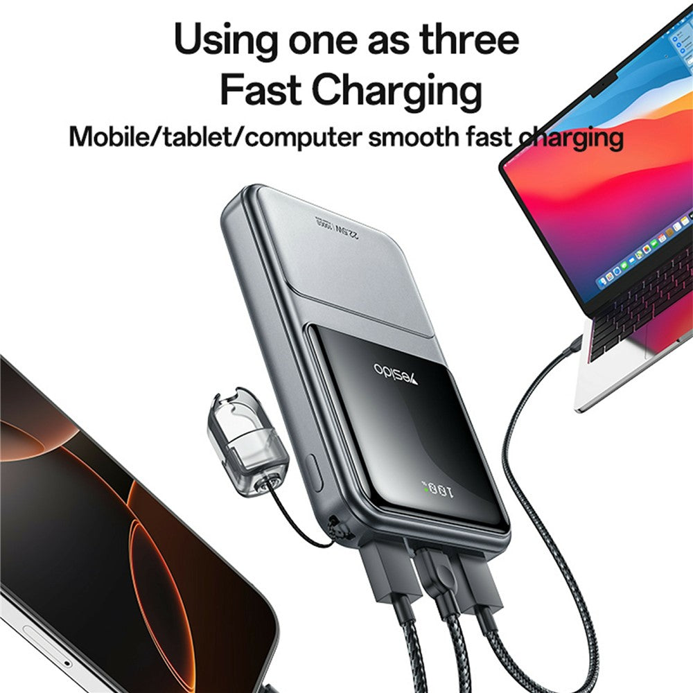 Power Bank - YESIDO YP95 22.5W 10000mAh Power Bank Digital Display Fast Charging Portable Charger with Type-C Lanyard
