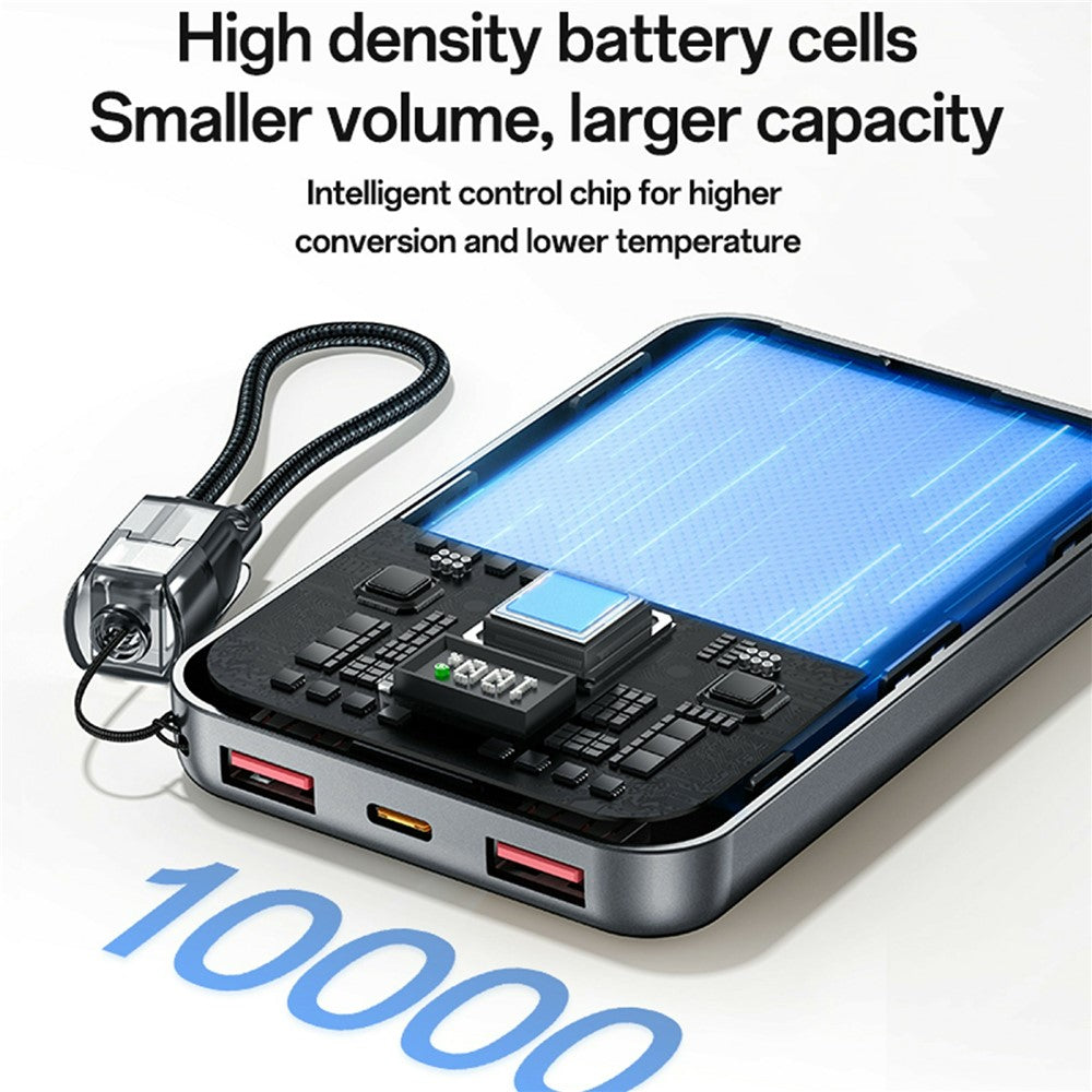 Power Bank - YESIDO YP95 22.5W 10000mAh Power Bank Digital Display Fast Charging Portable Charger with Type-C Lanyard
