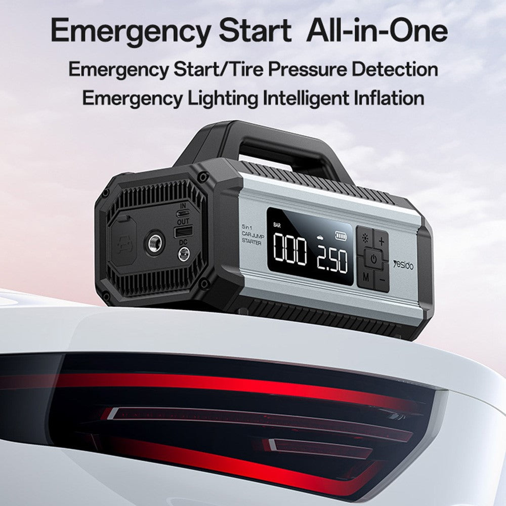 Car Jump Starter - YESIDO VC13 5 in 1 Car Jump Starter 150PSI Tire Inflator Pump 10000mAh Power Bank with Emergency Light