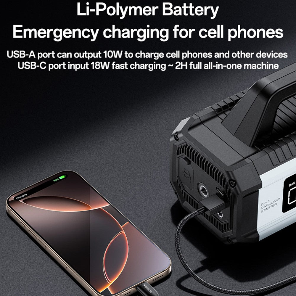Car Jump Starter - YESIDO VC13 5 in 1 Car Jump Starter 150PSI Tire Inflator Pump 10000mAh Power Bank with Emergency Light