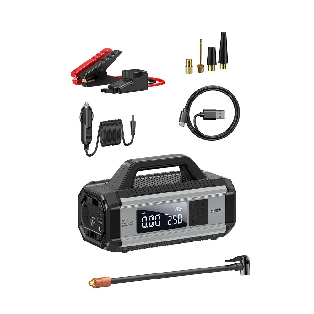 Car Jump Starter - YESIDO VC13 5 in 1 Car Jump Starter 150PSI Tire Inflator Pump 10000mAh Power Bank with Emergency Light