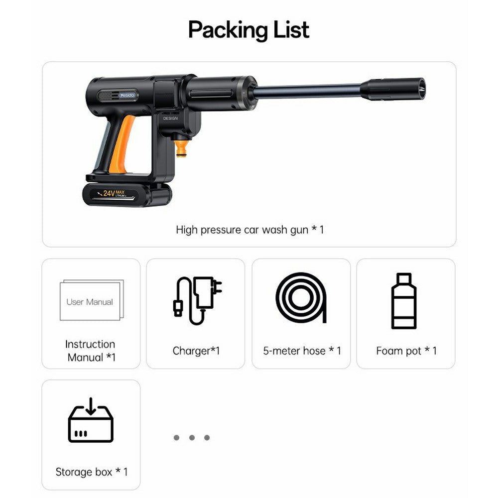 Car Pressure Washer - YESIDO VC18 High Pressure Washer Gun 2 Gears Adjustable Cordless Car Cleaner with LED Display