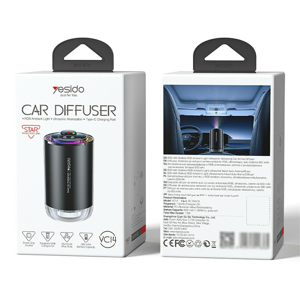 Car Diffuser - YESIDO VC14 Car Aromatherapy Diffuser Smart Air Freshener Rechargeable RGB Starry Sky Ambient Lamp