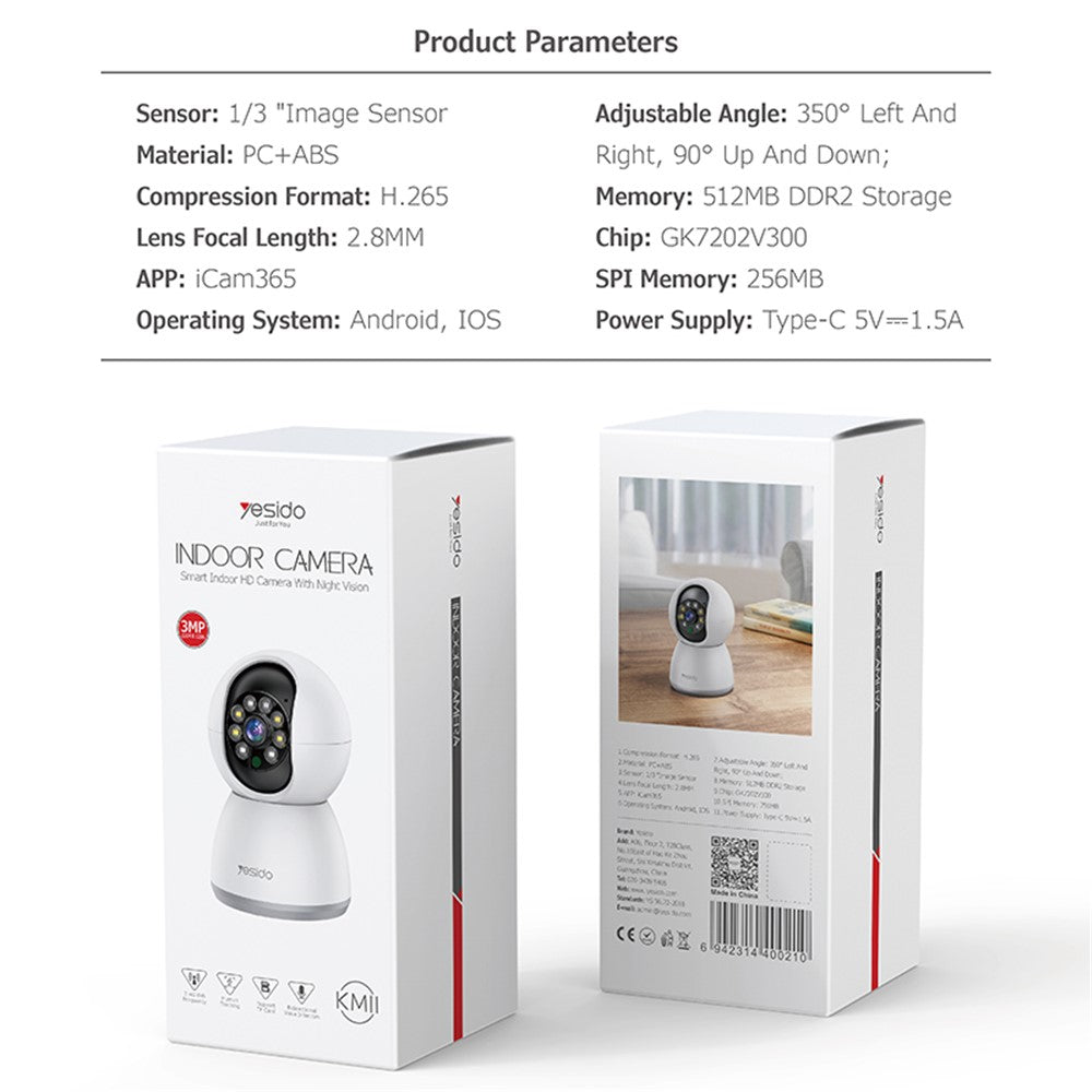 Indoor Camera - YESIDO KM11 300W Ultra HD WiFi 2.4G Home Camera with Bilingual Audio Transmission, Surveillance Camera