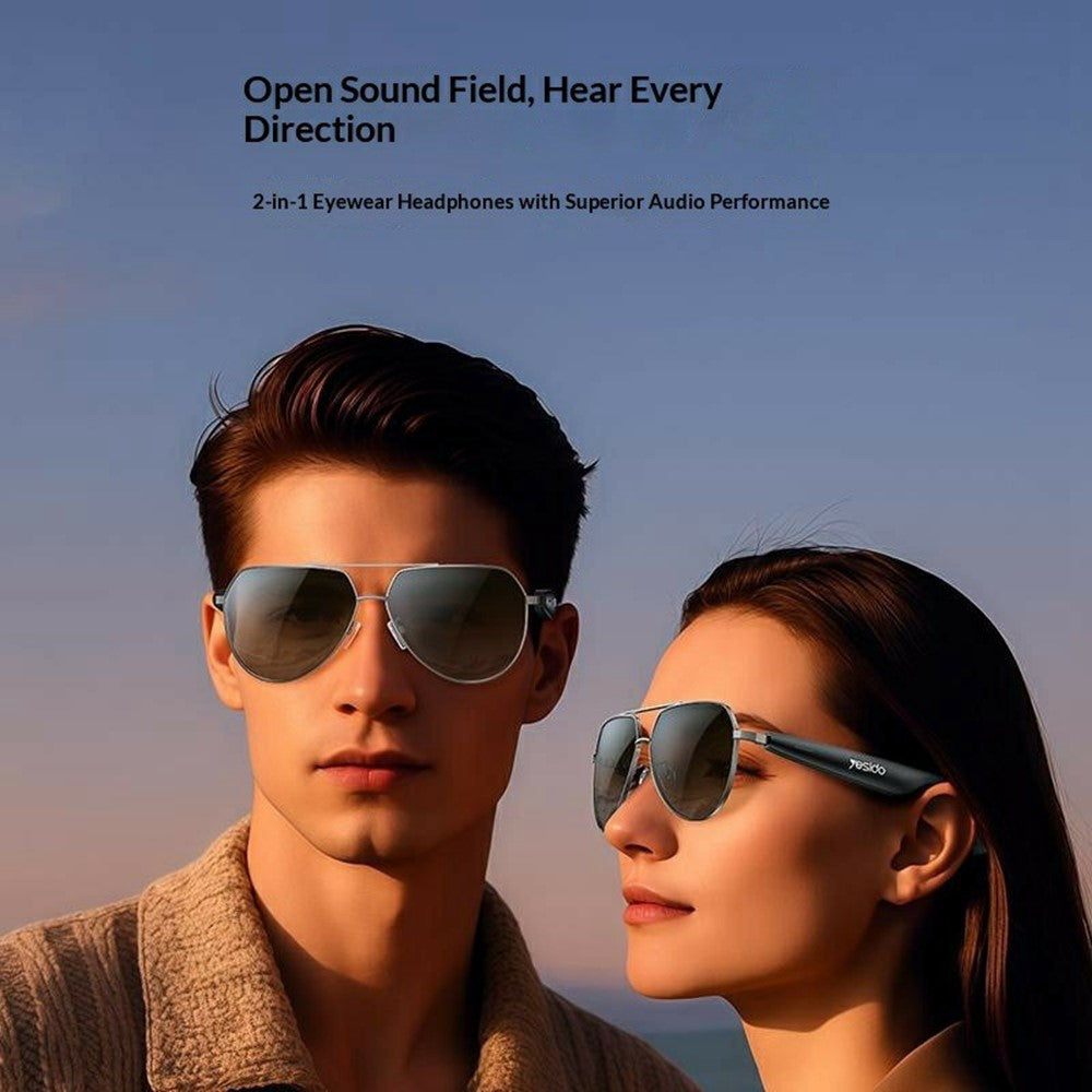 Smart Glasses - YESIDO IO44 Smart Audio Glasses Bluetooth Compatible 5.4 Open-Ear Headphones / Polarized Sunglasses with Microphone for Travel / Business