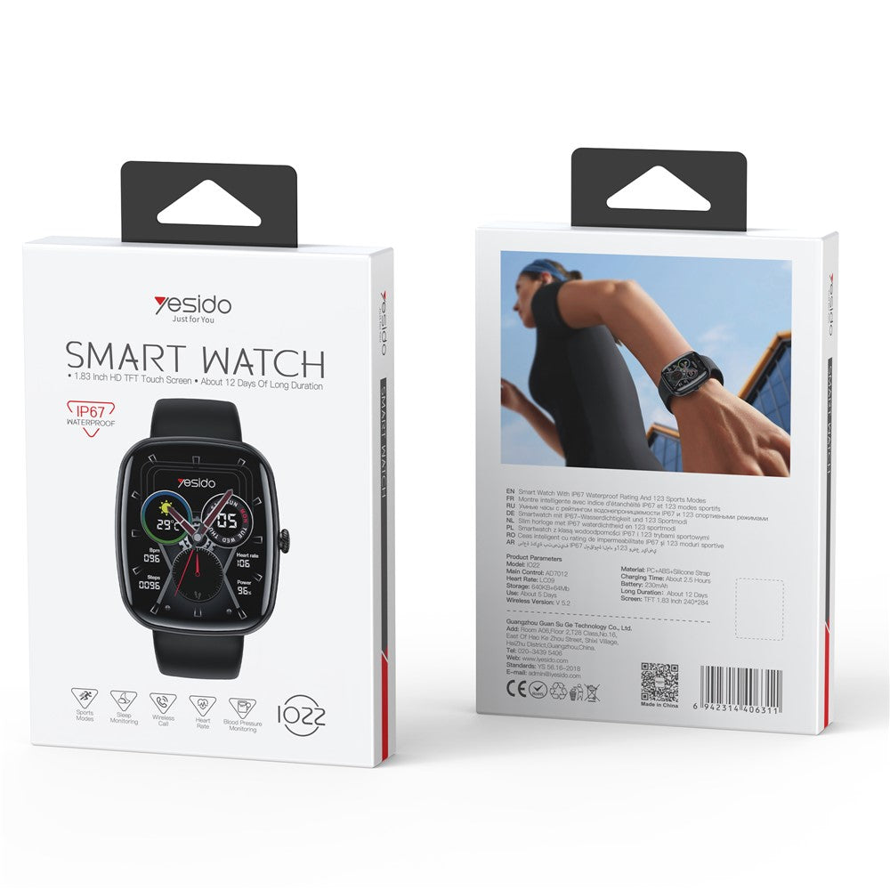 Smart Watch - YESIDO IO22 Bluetooth Compatible Smartwatch with Call Function Health Monitor IP67 Waterproof Sports Bracelet