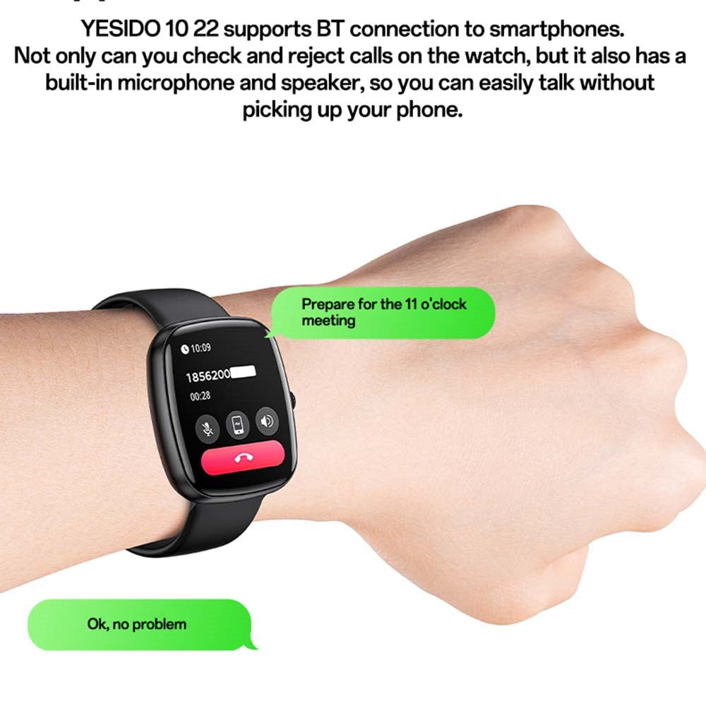 Smart Watch - YESIDO IO22 Bluetooth Compatible Smartwatch with Call Function Health Monitor IP67 Waterproof Sports Bracelet