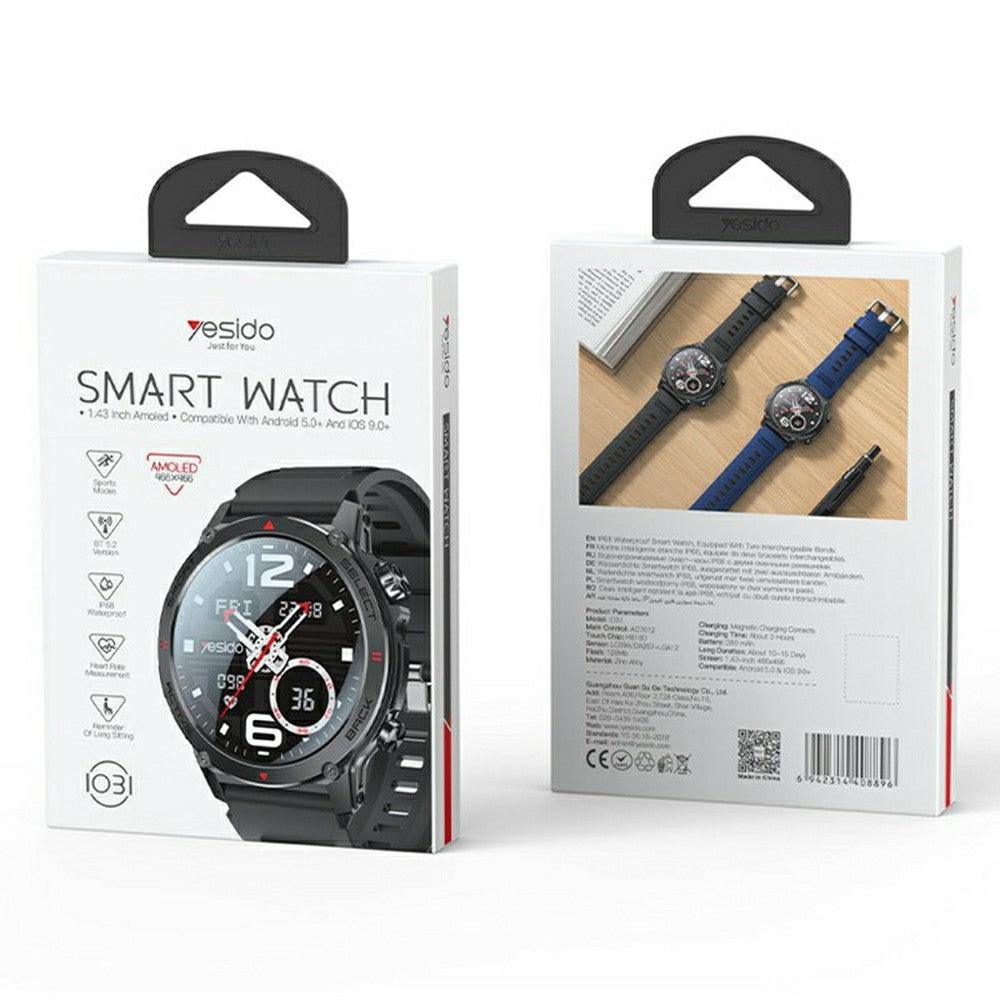 Smart Watch - YESIDO IO31 AMOLED Smart Watch Fitness Tracker with Heart Rate Monitoring IP68 Waterproof