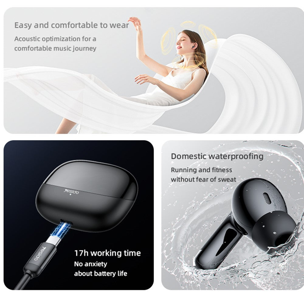 Ear Buds - YESIDO TWS26 BT5.3 Private Model Patent In Ear Style Physical Noise Reduction Tws Music Wireless Earphones