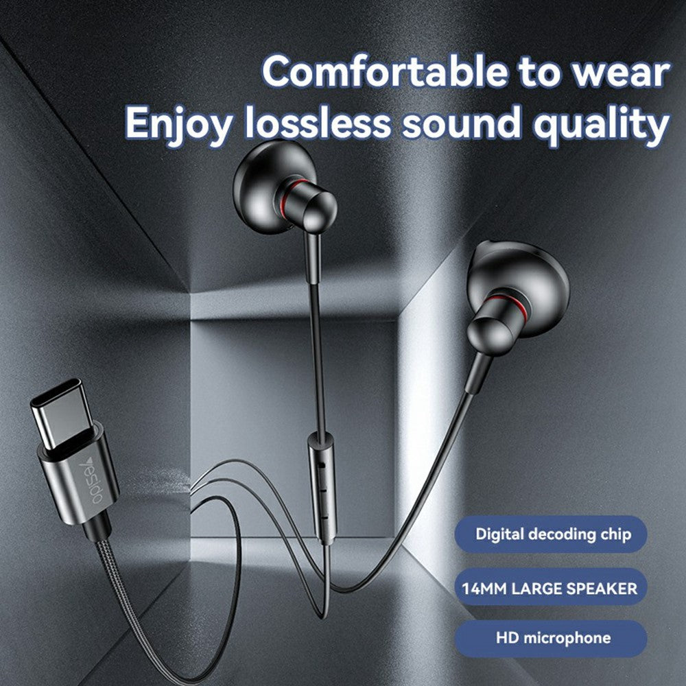 Heavy Bass - YESIDO YH49 Digital Headphones with Type-C Input, Lossless Sound, Wired Headphones for Desktop/Notebook/Tablet/Mobile Phone
