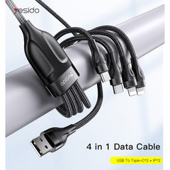 4 in 1 Cable - YESIDO CA111 4 in 1 USB to 2 TC+ 2 IP Nylon Braided Wire Mobile Phone Charger Data Cable