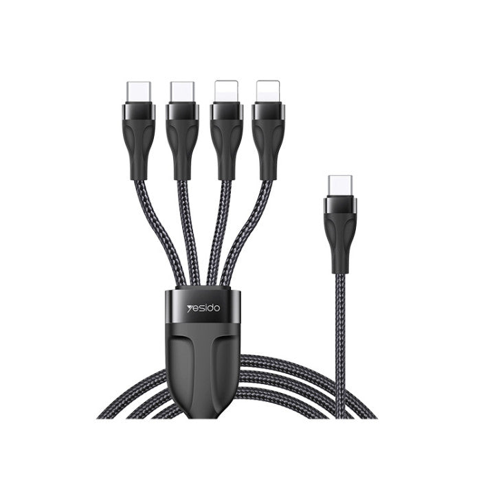 4 in 1 Cable - YESIDO CA111 4 in 1 USB to 2 TC+ 2 IP Nylon Braided Wire Mobile Phone Charger Data Cable