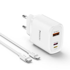 Quick Charger - YC52 PC Fireproof Shell Multi-charging With One Data Cable 30W Three Ports Fast Charging EU Charger