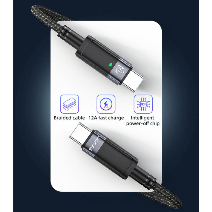 Auto Power Off - YESIDO CA160 Aluminum Alloy Shell 60W Fast Charging Type-C To Type-C Auto Disconnecting Charging Data Cable