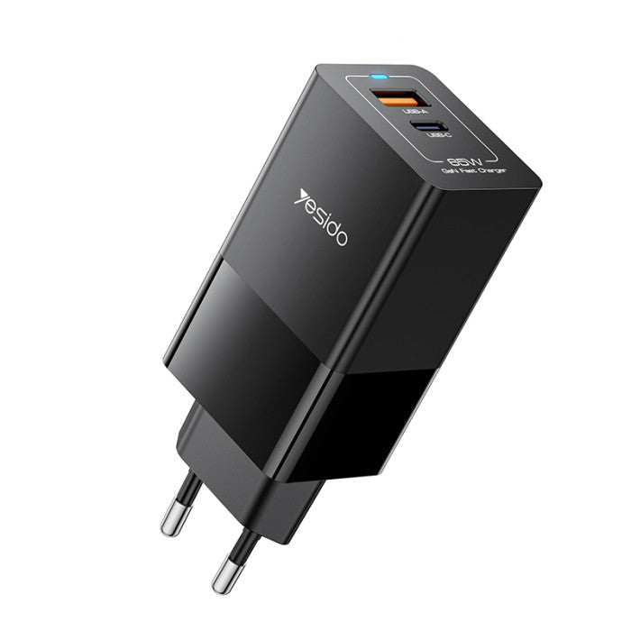 Gan Charger - YC73 65W Fast Charging USB & Type-C Dual Ports PC Fireproof GaN European Specification Charger