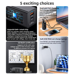 Gan Charger - YC73 65W Fast Charging USB & Type-C Dual Ports PC Fireproof GaN European Specification Charger