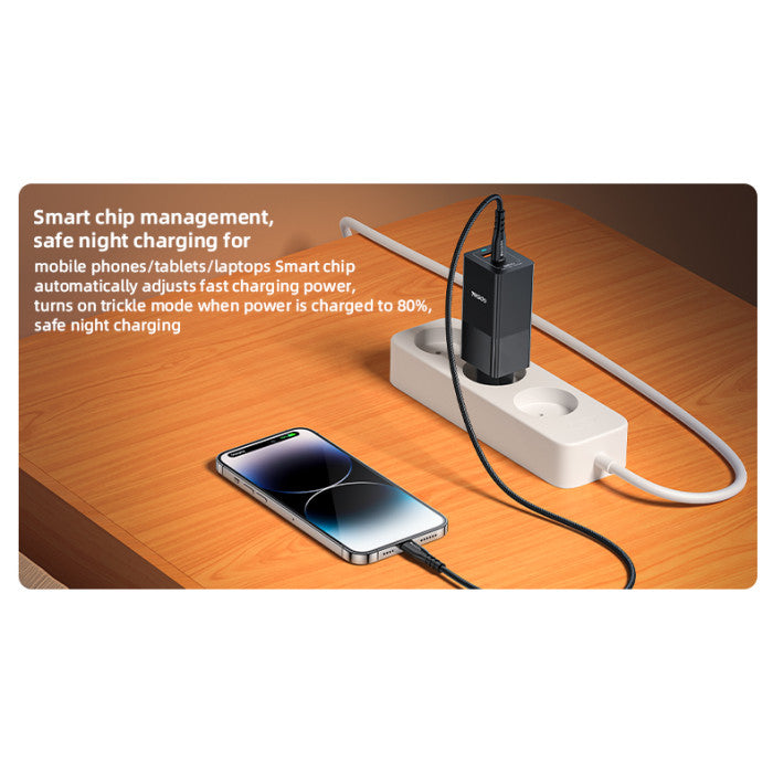 Gan Charger - YC73 65W Fast Charging USB & Type-C Dual Ports PC Fireproof GaN European Specification Charger