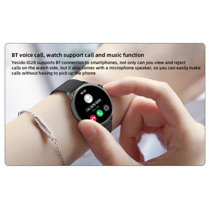 Smart Watch - YESIDO IO28 HD Calling Zinc Alloy Proof Body Health Detection Dual Strap Configuration BT Smart Call Watch