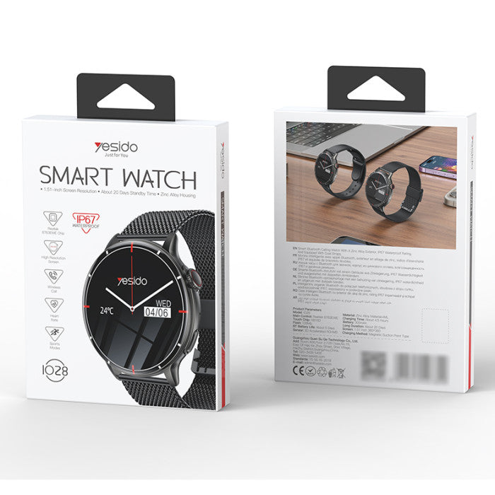 Smart Watch - YESIDO IO28 HD Calling Zinc Alloy Proof Body Health Detection Dual Strap Configuration BT Smart Call Watch