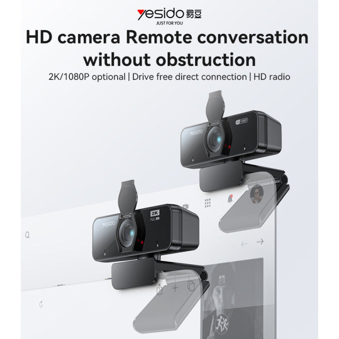 USB Web Camera - YESIDO KM14 360 Ratation 2K 2 Million Pixels HD Camera Built-in Microphone Autofocus 1.5M Line USB Camera