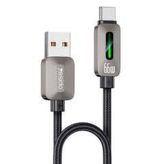 Data Cable - YESIDO CA137C 1.2 Meter 66W Fast Charging USB to Type-C Streamer Light Support CarPlay Zinc Alloy Data Cable