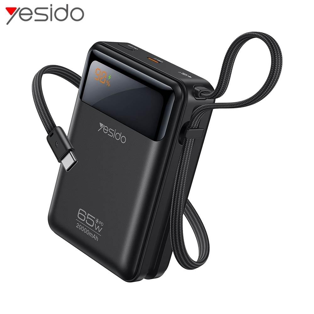 Power Bank - YESIDO YP97 Digital Display 20,000 mAh 65W Fast Charging Powerbank with Built-in Type C Cable, Laptop Charger