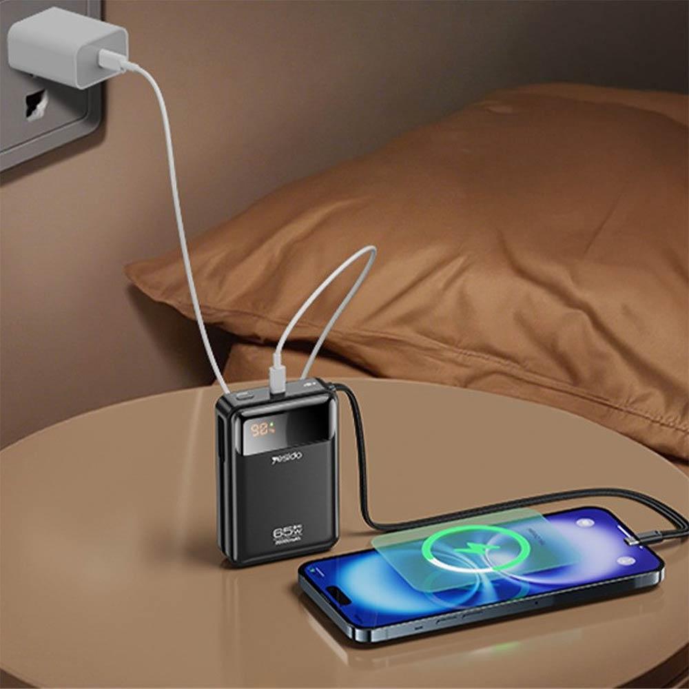 Power Bank - YESIDO YP97 Digital Display 20,000 mAh 65W Fast Charging Powerbank with Built-in Type C Cable, Laptop Charger