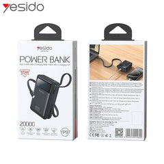 Power Bank - YESIDO YP97 Digital Display 20,000 mAh 65W Fast Charging Powerbank with Built-in Type C Cable, Laptop Charger