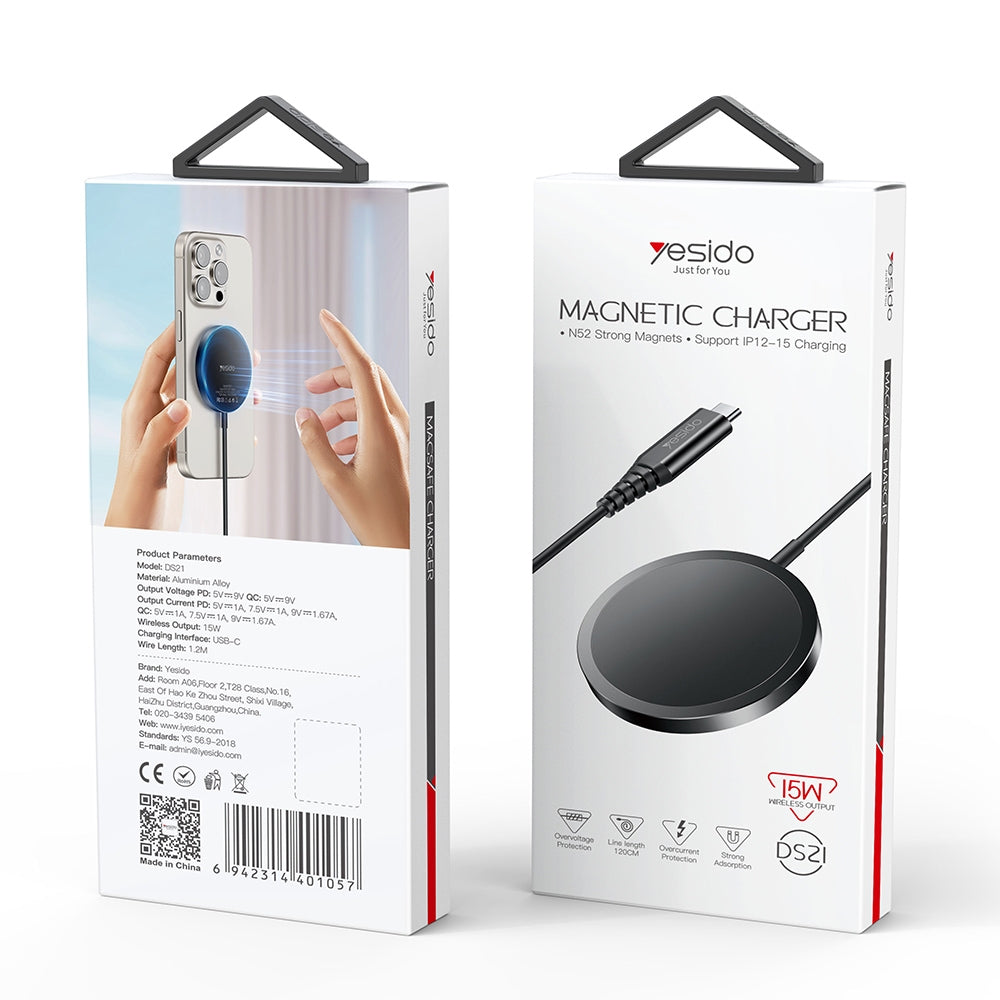 Magnetic Charger - YESIDO DS21 15W Detachable Magnetic Wireless Charger