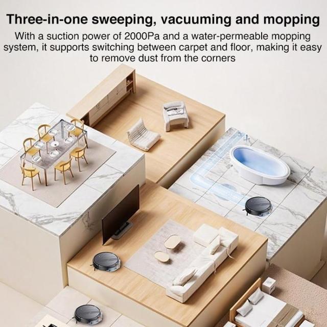 Robot Vacuum - YESIDO EC22 2000Pa Suction Sweeping Robot Smart Navigation APP Control Floor Vacuum Cleaner
