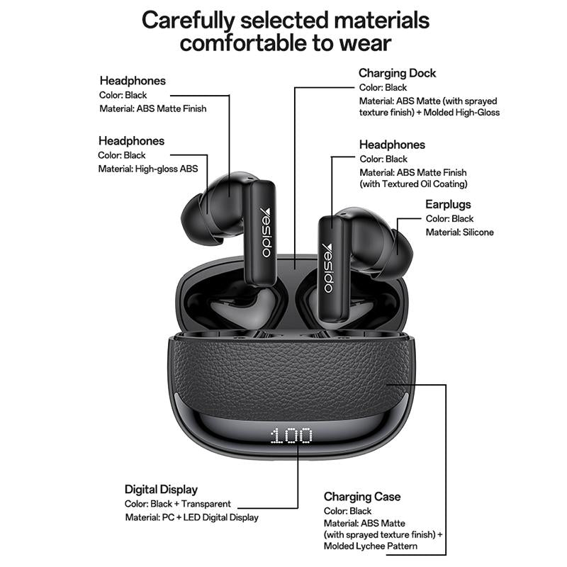 Ear Buds - YESIDO TWS40 Quad-Microphone ANC+ENC Noise Reduction TWS Bluetooth Earphone