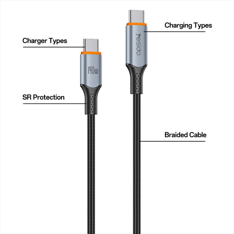 Multi Protocol Cable - YESIDO CA212 140W Type-C to Type-C Super Fast Charging Data Cable, Length: 1.2m